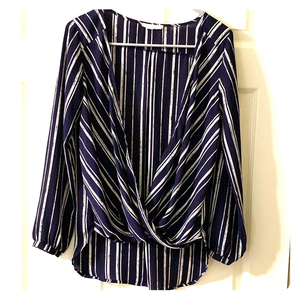 Lush Faux Wrap Navy and White Blouse